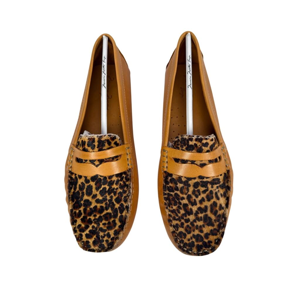 Massimo Matteo Cheetah Print Loafers Womens 9.5 Tan Leather Slip On Penny Flat